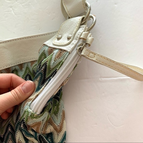 Vintage Y2K Slouchy Fabric Chevron Shoulder Bag Purse Festival Beach Tote Retro - Picture 3 of 7